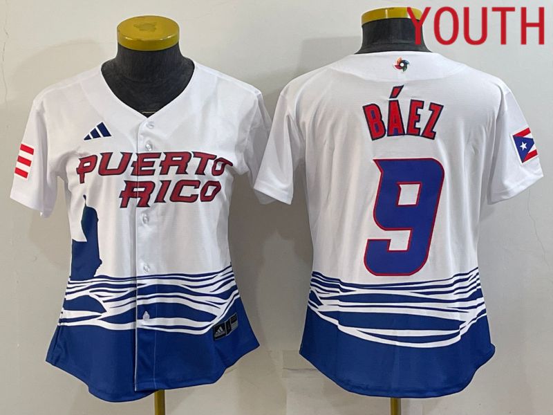 Youth 2023 World Cub Puerto Rico #9 Baez White MLB Jersey6